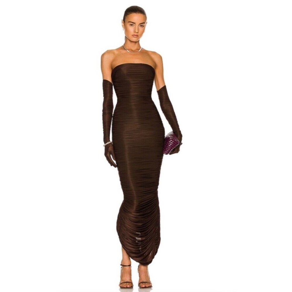 Alex Perry Huntley Gown Gloves Chocolate Brown